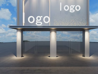 Modern Storefront Design With Glass Doors Columns Lighting And Logo Signage 3d model