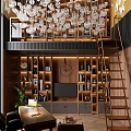 Modern Open Study Room Interior Design With Bookshelves And Decorative Lighting