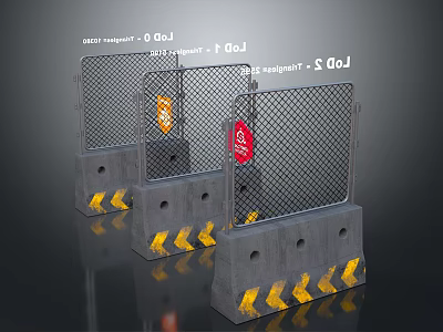 Construction Site Safety Barriers With Metal Mesh Fences And Yellow Warning Stripes 3d model