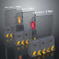 Construction Site Safety Barriers With Metal Mesh Fences And Yellow Warning Stripes