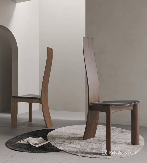 Modern Minimalist Dining Chairs With Wooden Frame And Leather Seat In Sleek Interior Setting 3d model 