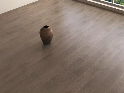 Elegant Natural Brown Wooden Floor in Bright Room with Sunlight and Decorative Vase 3d model
