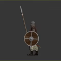 Medieval Armored Warrior Holding Spear And Shield Standing On Grey Background 3d model