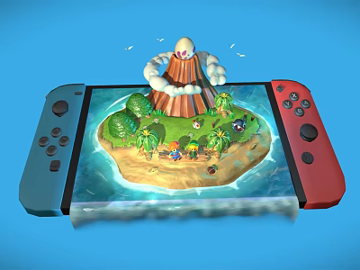 Colorful Gaming Entertainment Console Displaying Tropical Island Scene With Volcano Palm Trees And Animals 3d model