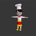 3D Game Movie Character Chef Wearing White Toque Red Bow Tie And Red Yellow Skirt