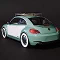Light Green And White Beetle Car With Roof Rack On Black Background