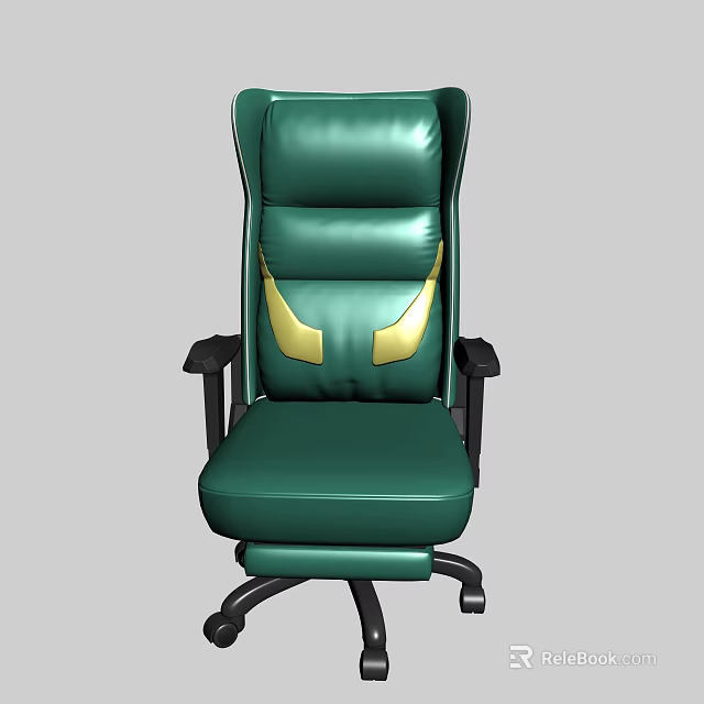 Comfortable Internet Cafe Interior With Green Gaming Chair And Gold Accents 3d model 