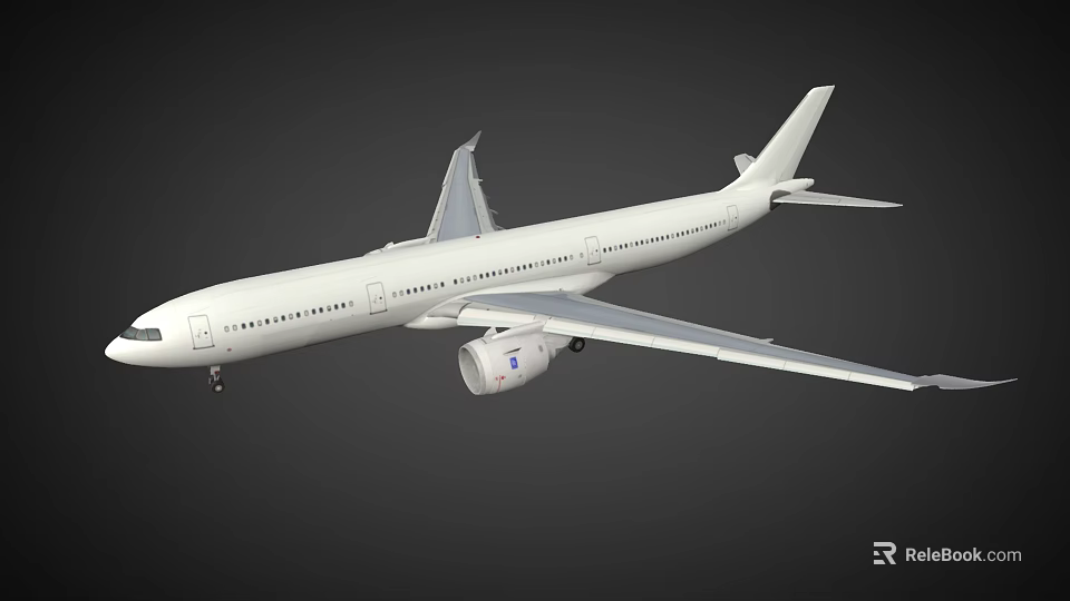 White Passenger Aircraft 3D Model With Extended Wings And Engines 3d model 