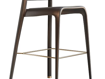 Modern Leather Bar Stool with Black Metal Frame and Gold Accent Details 3d model