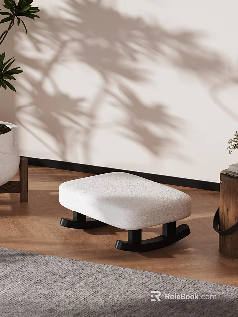 Cozy White Upholstered Leisure Chair On Wooden Floor With Light Wall And Plant Shadows 3d model 