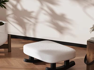 Cozy White Upholstered Leisure Chair On Wooden Floor With Light Wall And Plant Shadows 3d model