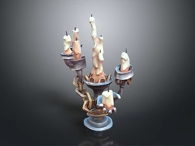 Decorative Metal Candelabra With Multiple Candle Holders And Melted Wax Design 3d model