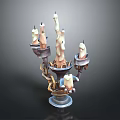 Decorative Metal Candelabra With Multiple Candle Holders And Melted Wax Design