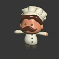 Cartoon Chef Character With White Chef Hat Brown Mustache Blue Pants And Outstretched Arms