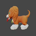 Cute Cartoon Dog Model With Orange White Fur Big Green Eyes And Tongue Out