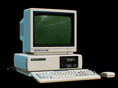 Vintage Desktop Computer With Green Screen Monitor Keyboard And Mouse 3d model