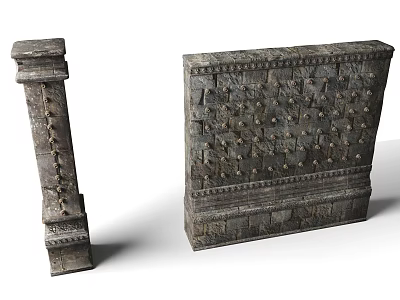 Ancient Stone Column and Decorative Carved Panel With Intricate Historical Architectural Details 3d model