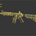 Modern Tactical Rifle With Camouflage Pattern Yellow Accents And Scope Attachment
