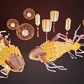 Traditional Golden Fish Shaped Lanterns With Round Decorative Lanterns And Tassels