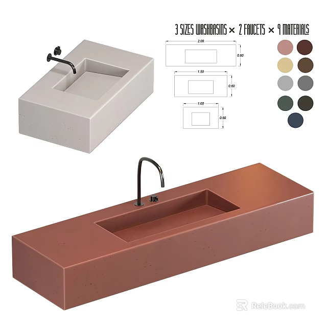 Modern Concrete Washbasin Design With Sleek Rectangular Shape And Multiple Color Options 3d model