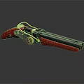 Vintage Revolver With Red Grip Gold Accents And Black Barrel Design