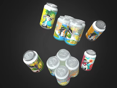 Assorted Canned Beverages With Creative Colorful Labels And Various Flavors 3d model