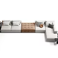 Modern Sectional Sofa With White And Brown Cushions Throw Pillows And Side Table 3d model