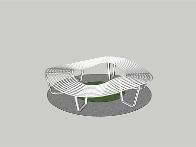 Modern Outdoor Bench with Curved White Metal Frame for Garden Park Seating 3d model