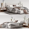 Cozy Modern Double Bed With Soft Headboard Bedding Nightstand And Decorative Lamp
