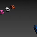 Blue Sports Car With Four Colorful Sports Cars In Different Colors On Blue Background