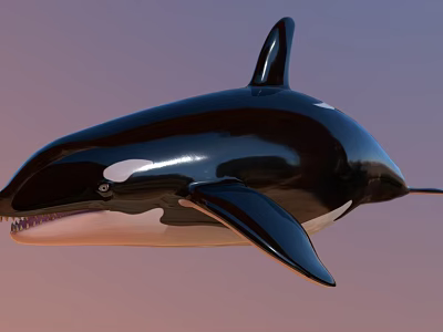 Realistic 3D Orca Model With Shiny Black And White Surface And Gradient Pastel Background 3d model