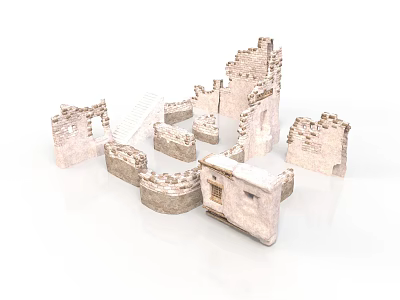 Ancient Stone Castle Ruins With Broken Walls And Historical Remains 3d model
