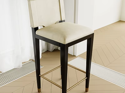 Elegant Modern Bar Stool With Black Frame Beige Velvet Cushion And Gold Legs 3d model