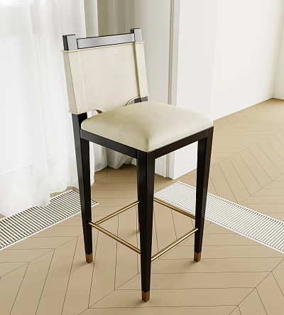 Elegant Modern Bar Stool With Black Frame Beige Velvet Cushion And Gold Legs 3d model