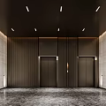 Modern Elevator Lobby Interior With Wood Paneling Stone Walls And Lighting 3d model