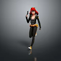 Animated Female Character With Red Hair And Black Outfit Running