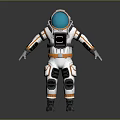 Man In 3D Rendered Astronaut Suit With Orange White Stripes And Blue Helmet