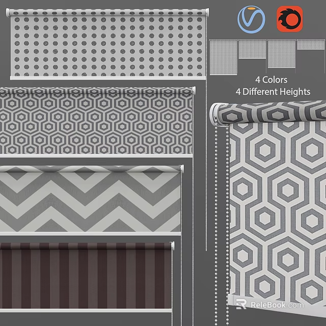 Stylish Window Curtains With 4 Colors 4 Different Heights And Geometric Patterns 3d model 