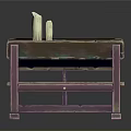 Colorful Vintage Wooden Table With Candles And Tool For Home Use