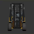 Yellow Komatsu Forklift With Front Forks Cab And Black Tires On Reflective Surface