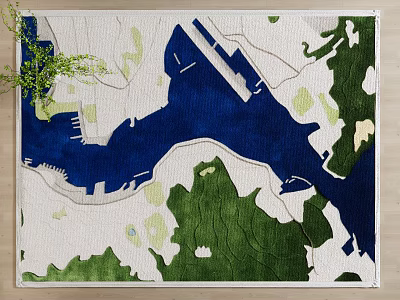 Square Rug With Blue Green White Topographic Pattern Intricate Modern Design 3d model