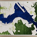 Square Rug With Blue Green White Topographic Pattern Intricate Modern Design