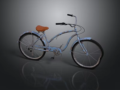 Vintage Blue Bicycle With Orange Seat And Classic Frame Design 3d model