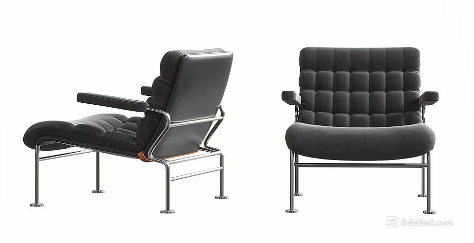 Modern Black Lounge Chairs With Padded Seats Armrests And Metal Legs 3d model 