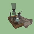 Wooden Tray With Manual Coffee Grinder Glass Pot And Kitchen Appliances