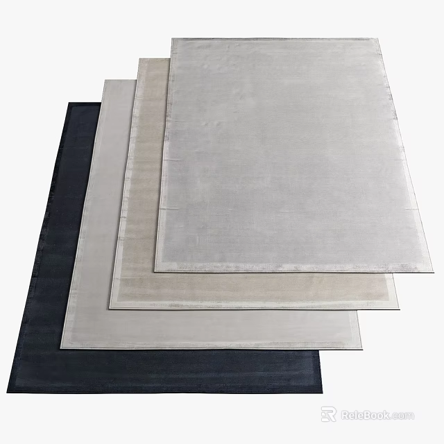 Modern Soft Square Rugs in Various Neutral Tones Stacked for Home Decor 3d model 