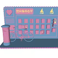 Candy Love House Display With Pink Bicycle Mailbox Blue Grid And Heart Decoration