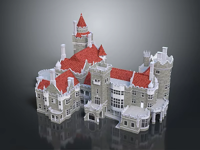 Grand Castle Architecture With Red Roofs Gray Stone Walls Towers And Spires 3d model