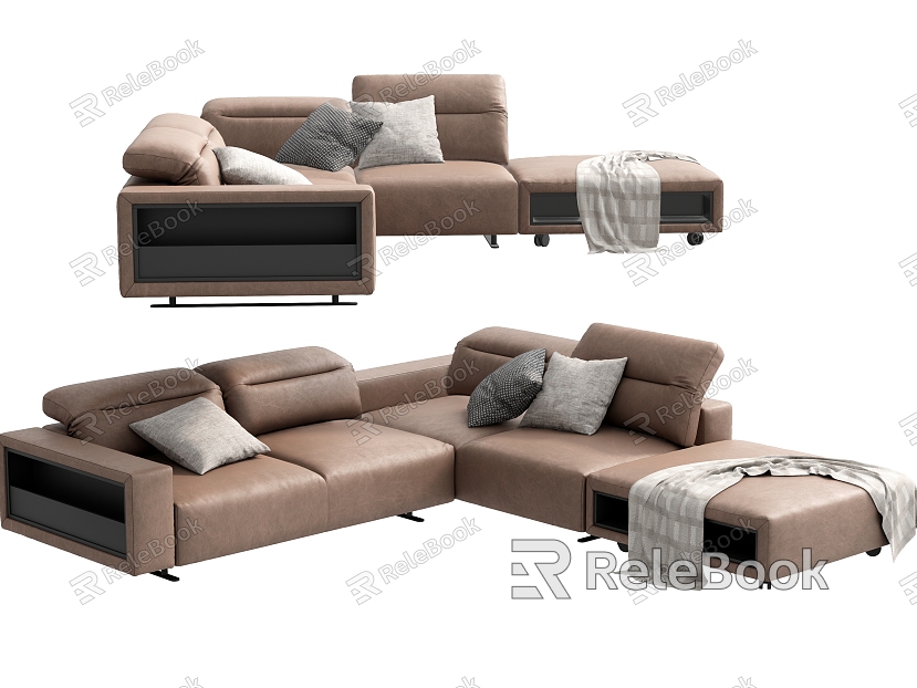 Modern Multiplayer Sofa Leather Sofa Sofa Corner Sofa Pillow Blanket model