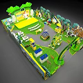 Colorful Kids Activity Area Layout With Green Grass Trees And Cartoon Elements 3d model